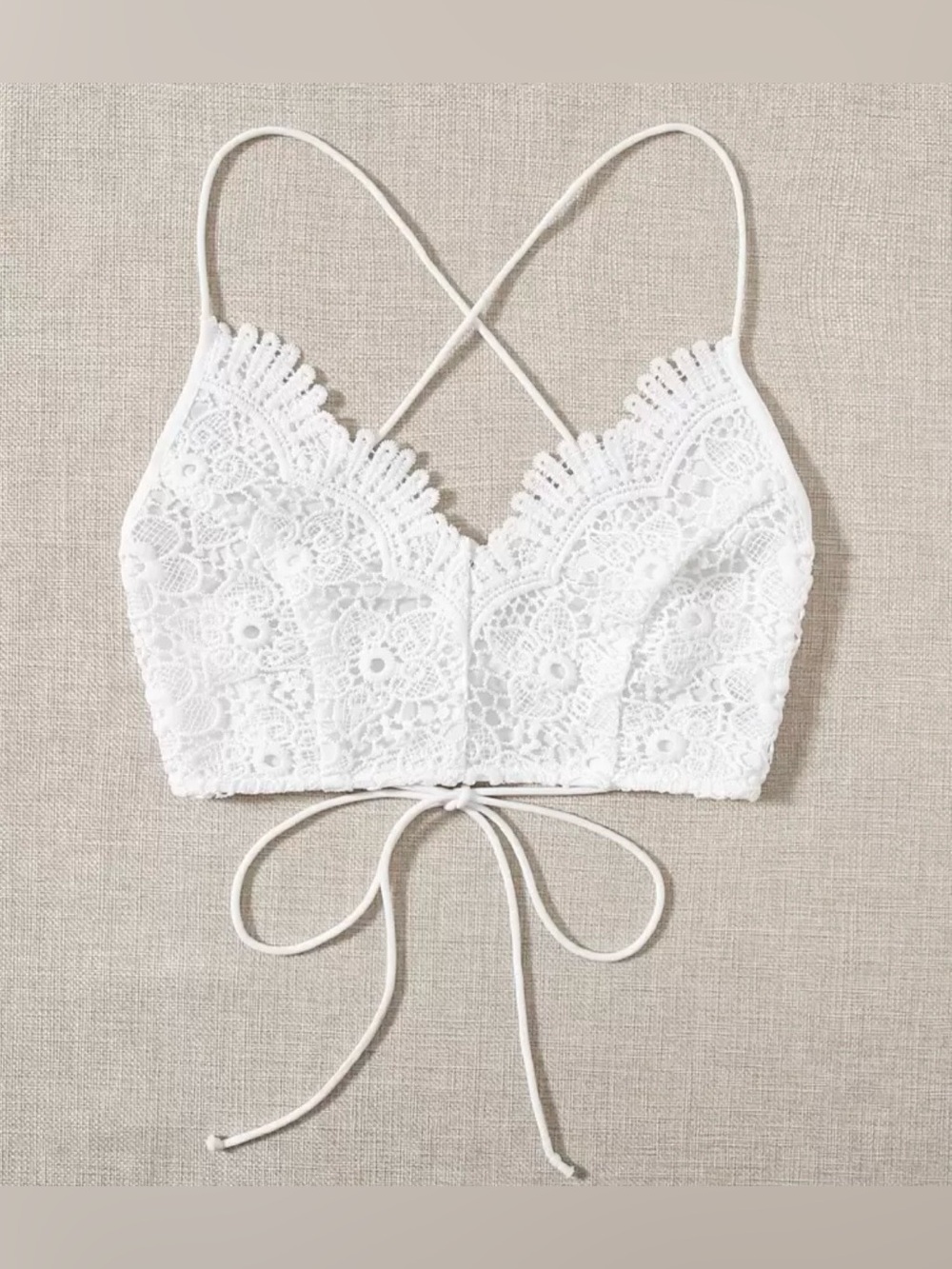 Soleia Lace-Up Backless Guipure Lace Cami Top | Large - Picture 3 of 5